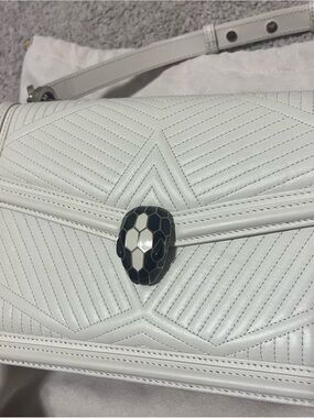 Bulgari Serpenti Diamond Blast White Quilted Leather Shoulder Bag